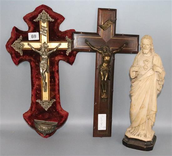 Religious statue & 2 crucifixes